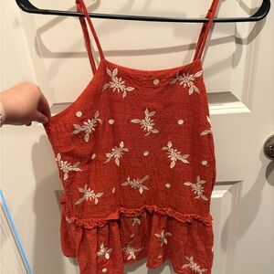 Boutique Rust Red Floral Embroidered Sleeveless Top